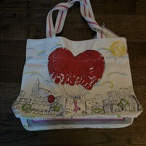 Brighton B Mins White and Red Heart Tote Bag, NWT